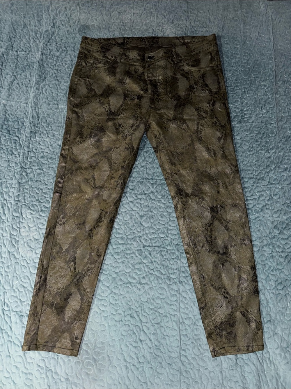 Zara Olive Green Snake-Print Skinny Jeans - Picture 2 of 9